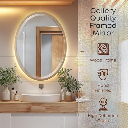 OVALCREST - Oval Wooden Beveled Wall Mirror for Home Decor, Bathroom, Vanity, Bedroom, Living Room, Hallway - London Style (Gold Spray) 25.1 x 37.1