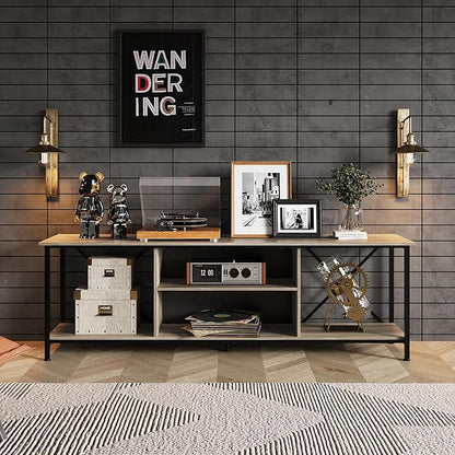 WLIVE TV Stand for 70 Inch TV, Entertainment Center with Storage, Industrial TV Console for Living Room and Bedroom, Greige