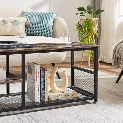 VECELO TV Stand for Televisions up to 80 Inch 70" Entertainment Center with Open Storage Shelves for Living Room/Bedroom, 3 Tiers Media Console Table Frame, 70 Inches, Brown+Metal