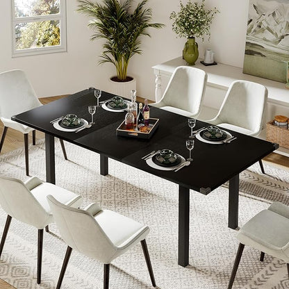 Feonase 63 Inch Extendable Kitchen Table, Modern Farmhouse Dining Table for 4-8, Wooden Dining Room Table for Small Space, Dining Room, Home Office, Living Room Furniture,Black