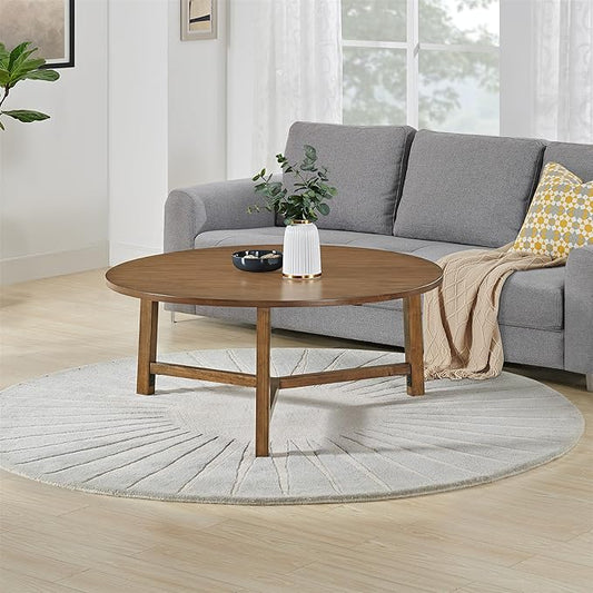 Alaterre Furniture Coffee Table - Newbury Collection 44-Inch Round Living Room Table - Solid Wood Farmhouse Coffee Table (Pecan Finish)