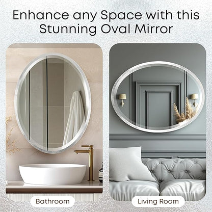 OVALCREST - Oval Wooden Beveled Wall Mirror for Home Decor, Bathroom, Vanity, Bedroom, Living Room, Hallway - London Style (Silver Leaf with Brown Antique) 17.1 x 21.1