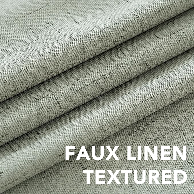 H.VERSAILTEX Bedroom Curtains Blackout, Sage Green Linen Blackout Curtains 84 Inches Long, 100% Blackout Thermal Textured Linen Look Curtain Draperies Grommet with White Liner, 2 Panels