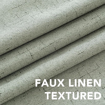 H.VERSAILTEX Bedroom Curtains Blackout, Sage Green Linen Blackout Curtains 84 Inches Long, 100% Blackout Thermal Textured Linen Look Curtain Draperies Grommet with White Liner, 2 Panels