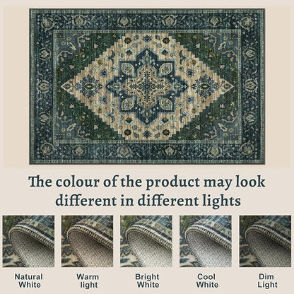 Tangsoo Washable Runner Rug, 2x6 Runner Rugs for Hallways, Non Slip Vintage Rug, Soft Low Pile Long Print Distressed Carpet Runners for Kitchen Bedroom Entryway Bathroom Living Room Green