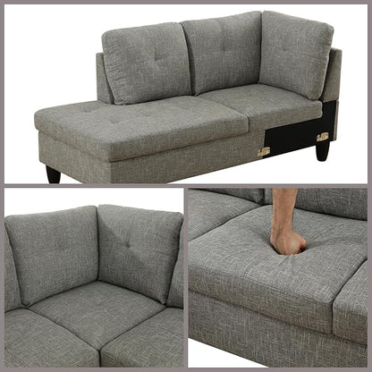 L Shaped Couch Sectional Couches with Chaise, 3 Pieces Modular Convertible Sofa for Living Room Furniture Sets and Small Apartment, Grey