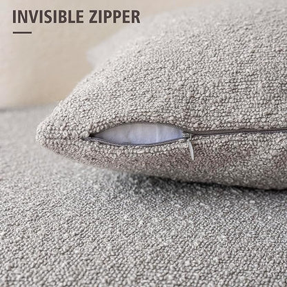 Foindtower Pack of 2 Textured Boucle Throw Pillow Covers Accent Solid Decorative Pillow Cases Cozy Woven Couch Cushion Case for Sofa Bedroom Living Room Home Decor, 18 x 18 Inch,Neutral Grey