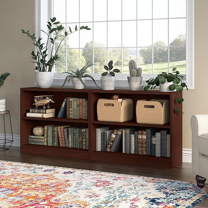 Bush Furniture Universal Bookcase, Low Storage and Display Bookshelf for Home Office or Living Room Organization, 2 Shelf, Vogue Cherry