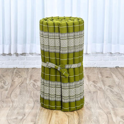 Leewadee - Foldable Floor Mattress - Japanese Roll Up Futon -Trifold Tatami Mat- Guest Floor Bed - Camping Mattress - Thai Massage Mat, Kapok Filled, 75 x 28 inches, Green