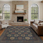 8X10 Area Rugs Machine Washable Rugs for Living Room, Vintage Boho Large Rugs for Bedroom Dining Room, Non Slip Indoor Soft Distressed Lightweight Thin Low Pile Carpet, Navy Tan