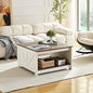 Farmhouse Coffee Table for Living Room, Wood Square Coffee Tables, 31.5" D x 31.5" W, Antique White