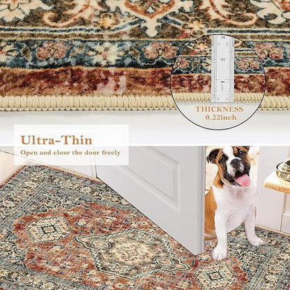 Lahome Oriental Kitchen Runner Rug Non Slip, 2x5 Washable Hallway Runner with Rubber Backing, Vintage Hallway Rug Ultra-Thin Soft Carpet for Bedroom Bathroom, Brick Red