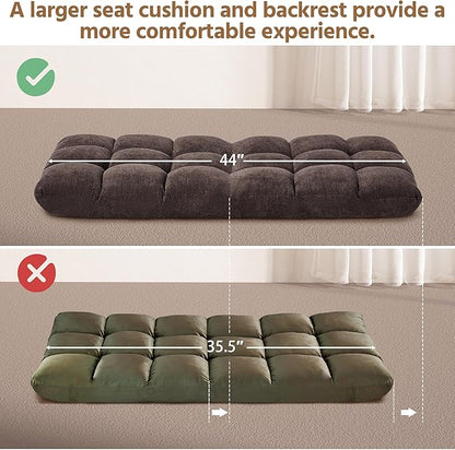 Yaheetech Floor Folding Chair with Back Support, Padded Folding Gaming Sofa Chair with 14 Adjustable Backrest, Adults Couch Recliner, Floor Seating Lounge Chair, Armless Meditation Chair, Brown, 2PCS