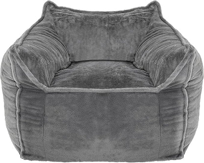 Giant Bean Bag Chair for Adults, Large Bean Bag Chair with Armrest, Living Room Fluffy Beanbag Couch with Filler Included, Comfy Washable Lazy Sofa Chair for Bedroom, Gray