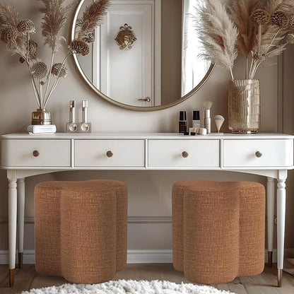 HomePop Upholstered Clover Shaped Ottoman (No Lid, Seat Only) Home Décor | Foot Rest Pouf – Rust Orange Chenille