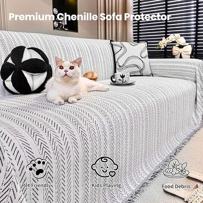 Nobildonna Sofa Cover Washable Soft Thicken Chenille Couch Cover with Tassel,Waterproof Sofa Slipcover for 3-4 Cushion Couch,Sectional Sofa,L-Shaped Furniture Protector Pet-Friendly,Beige 71"x150"