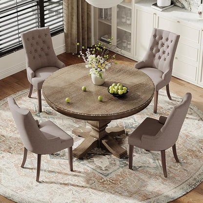 COLAMY Wingback Upholstered Dining Chairs Set of 6, Fabric Side Dining Room Chairs with Tufted Button, Living Room Chairs for Home Kitchen, Taupe
