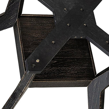 I58-11-TP - A Wood Dining table with a Round Tabletop and Stylish Pedestal, Sand Blasted Black Finish.