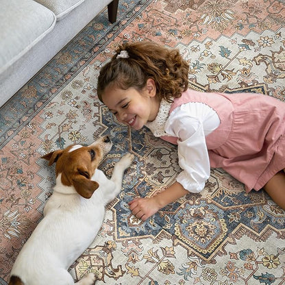 GENIMO 3x10 Runner Rugs for Hallway, Machine Washable Non Slip Vintage Rugs, Low Pile Lightweight Soft Print Rug for enrtyway, Corridor, Home Office, Kitchen, Blue Brick Red