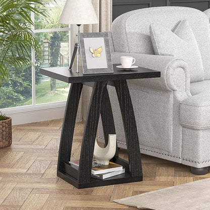 End Tables Living Room, Side Table Beside Sofa, Nightstand for Bedroom, Couch Side Table with Shelf, Modern End Table for Living Room, Black End Table