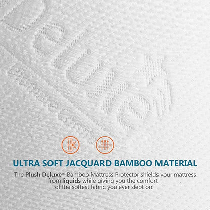 PlushDeluxe Premium Bamboo Mattress Protector – Full Size, Waterproof, & Ultra Soft Breathable Noiseless Washable Bed Mattress Cover for Comfort & Protection - White