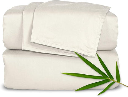 California King Sheets by Pure Bamboo, Genuine 100% Organic Viscose Derived from Bamboo Bed Sheet Set, Soft & Cooling, Double Stitching, Lifetime Quality Promise (California King, Ivory)