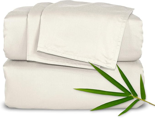 Full Sheets by Pure Bamboo, Genuine 100% Organic Viscose Derived from Bamboo Bed Sheet Set, Luxuriously Soft & Cooling, Double Stitching, Lifetime Quality Promise (Full, Ivory)