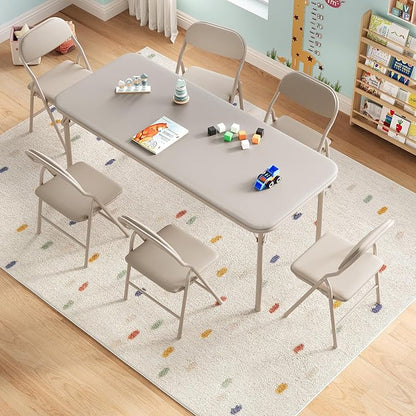 GarveeHome 7-Piece Kids Folding Table and Chairs Set, Toddlers Children's Activity Table and Chairs Set for Dining Room,Daycare,Classrooms