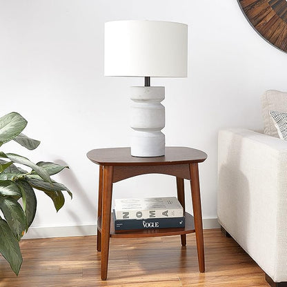OSP Home Furnishings Copenhagen Mid-Century Moderm Accent Table with Storage Shelf, Walnut Finish