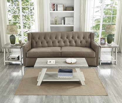 Roundhill Furniture Athens Contemporary 3-Piece Wood Shelf Coffee Table Set, Weathered Gray and Beige