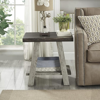Roundhill Furniture Athens Contemporary 3-Piece Wood Shelf Coffee Table Set, Weathered Walnut and Gray
