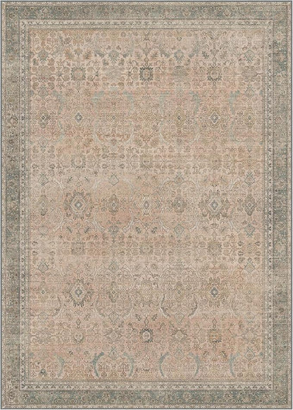 8X10 Area Rugs Machine Washable Rugs for Living Room, Vintage Boho Large Rugs for Bedroom Dining Room, Non Slip Indoor Soft Distressed Lightweight Thin Low Pile Carpet, Soft Sand
