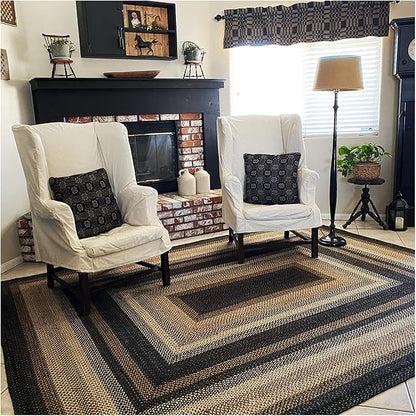 Homespice Kilimanjaro Premium Jute Braided Area Rug, 8' x 10' Rectangular Black, Reversible, Natural Jute Yarn Rustic, Country, Primitive, Farmhouse Style - 30 Day Risk Free Purchase
