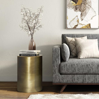 SIMPLIHOME Corbin Industrial 16 inch Wide Metal Metal Side Table in Antique Gold , Fully Assembled for the Living Room and Bedroom