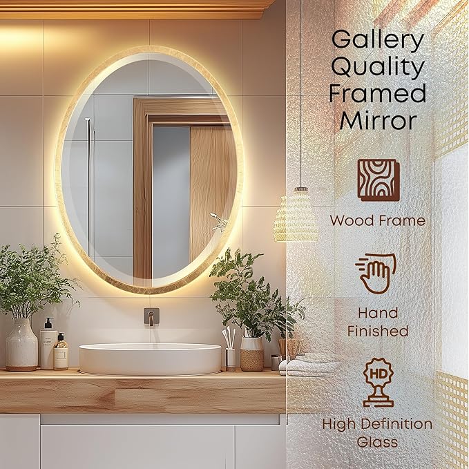 OVALCREST - Oval Wooden Beveled Wall Mirror for Home Decor, Bathroom, Vanity, Bedroom, Living Room, Hallway - London Style (Gold Leaf) 21.1 x 31.1