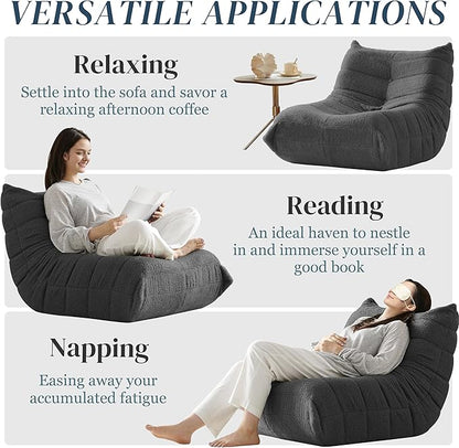 Bean Bag Chair, Fireside Chair Bean Bag Sofa for Adults, Bean Bag Chairs for Teens with High-Resilience Foam, Memory Foam & Non-Slip Base Bean Bag for Living Room, Bedroom, Office (Teddy, Dark Gray)