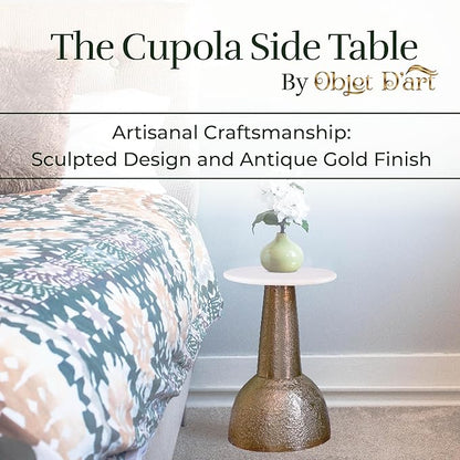 OBJET D'ART Small Round Gold End Table, Cupola, 22'' Height, Vintage Metal Accent, Side, Pedestal, Coctail and Drink Tables for Living Room and Small Spaces