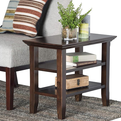 SIMPLIHOME Acadian 14-inch Wide Solid Wood Narrow End Table in Brunette Brown, Transitional-Style Side Table for Living Room, Bedroom, or Family Room with 2 Open Shelves