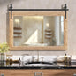 Hasipu Farmhouse Bathroom Mirror, 40"x26" Rustic Wood Framed Wall Mounted Mirror, Brown Vintage Vanity Mirror Barn Door Style Decrative Mirrors