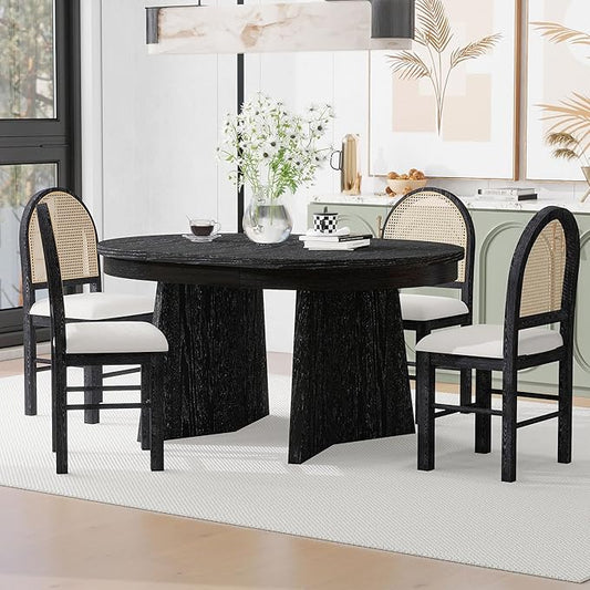 Ball & Cast Retro 5 Pieces Dining Table Set with 4 Upholstered Chairs,Kitchen Table and Chairs for 4 W/ 58" Round Extendable Kitchen Desk,for Small Space,Apartment,Dining Room,Espresso
