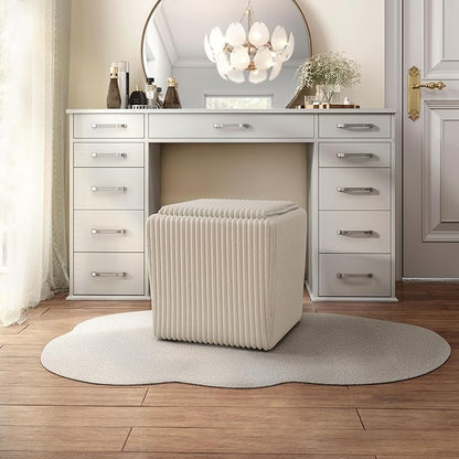 Furniture of America Lennox Modern Chenille 17-inch Square Storage Ottoman with Reversible Tray Top, Upholstered Footstool for Living Room, Bedroom, Entryway, Beige Pink