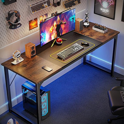 Huuger Computer Desk, 63 Inch Office Desk, Gaming Desk Writing Desk, Work Desk for Home Office, Study, Modern Simple Desk, Large Legroom, Metal Frame, Rustic Brown and Black