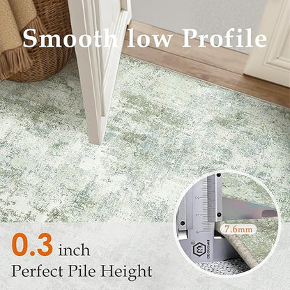 6x9 Washable Area Rug Green Modern Neutral Abstract Living Room Bedroom Indoor Floor Carpet Low Pile Soft Non-Slip Lightweight Vacuumable Throw Rug for Nursery Dining Room Office