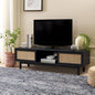 SAFAVIEH Aino TV Stand for up to 60" Flatscreen – Black, 2 Sliding Doors with Interior Storage, 1 Open Shelf, Entertainment Media Console (MED9619B)