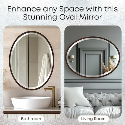 OVALCREST - Oval Wooden Beveled Wall Mirror for Home Decor, Bathroom, Vanity, Bedroom, Living Room, Hallway - London Style (Black Walnut) 13.1 x 17.1