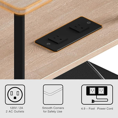 Small Side Table with Charging Station, Set of 2 End Table for Small Spaces, Slim Nightstand with Outlet,Sofa Beside Table, 3-Tier Storage Shelf,Living Room, Bed Room, Natrual Walnut