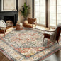 Washable Area Rug 10'x14' Red Khaki Retro Flowers Boho Design Non-Shedding Easy Care Ideal for High Traffic Areas in Living Room Bedroom Office Coffee Table Kitchen Large Carpet