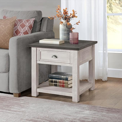 Martin Svensson Home Monterey Solid Wood End Table White with Grey Top