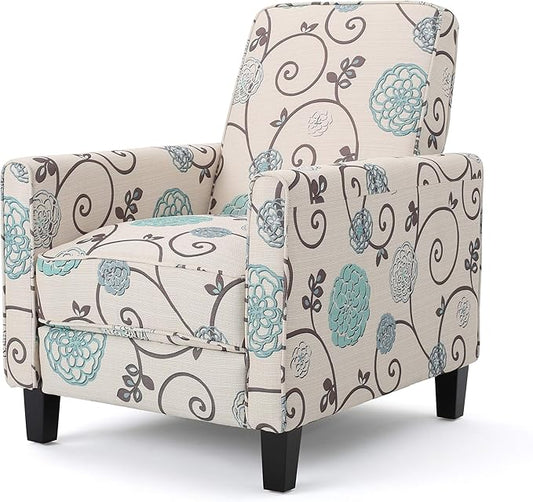 Christopher Knight Home Dufour White and Blue Floral Fabric Recliner 26.75D x 34W x 36.25H in