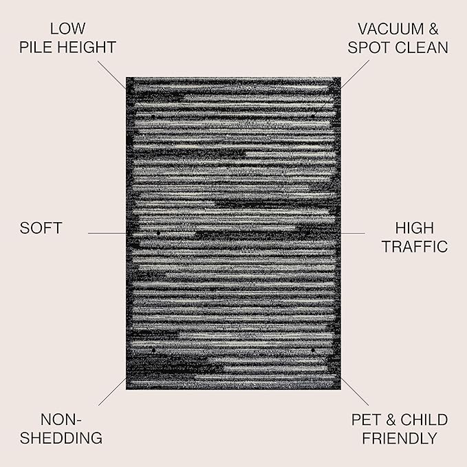 JONATHAN Y Khalil Modern Berber Stripe Black/Cream Indoor Area Rug, 3x5, Contemporary, Bohemian, Easy-Cleaning for Living Room, Bedroom, Kitchen, Pet Friendly, Non-Shedding (MOH207F-3)